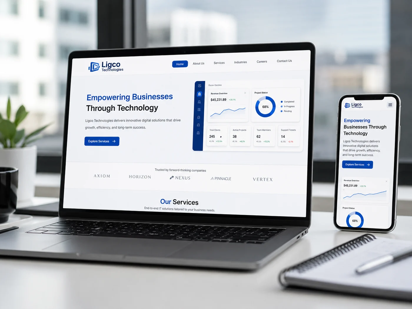 Ligco website and mobile interface showcase